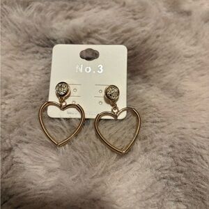 No.3 Gold Heart Drop Earrings with Sparkle Studs
